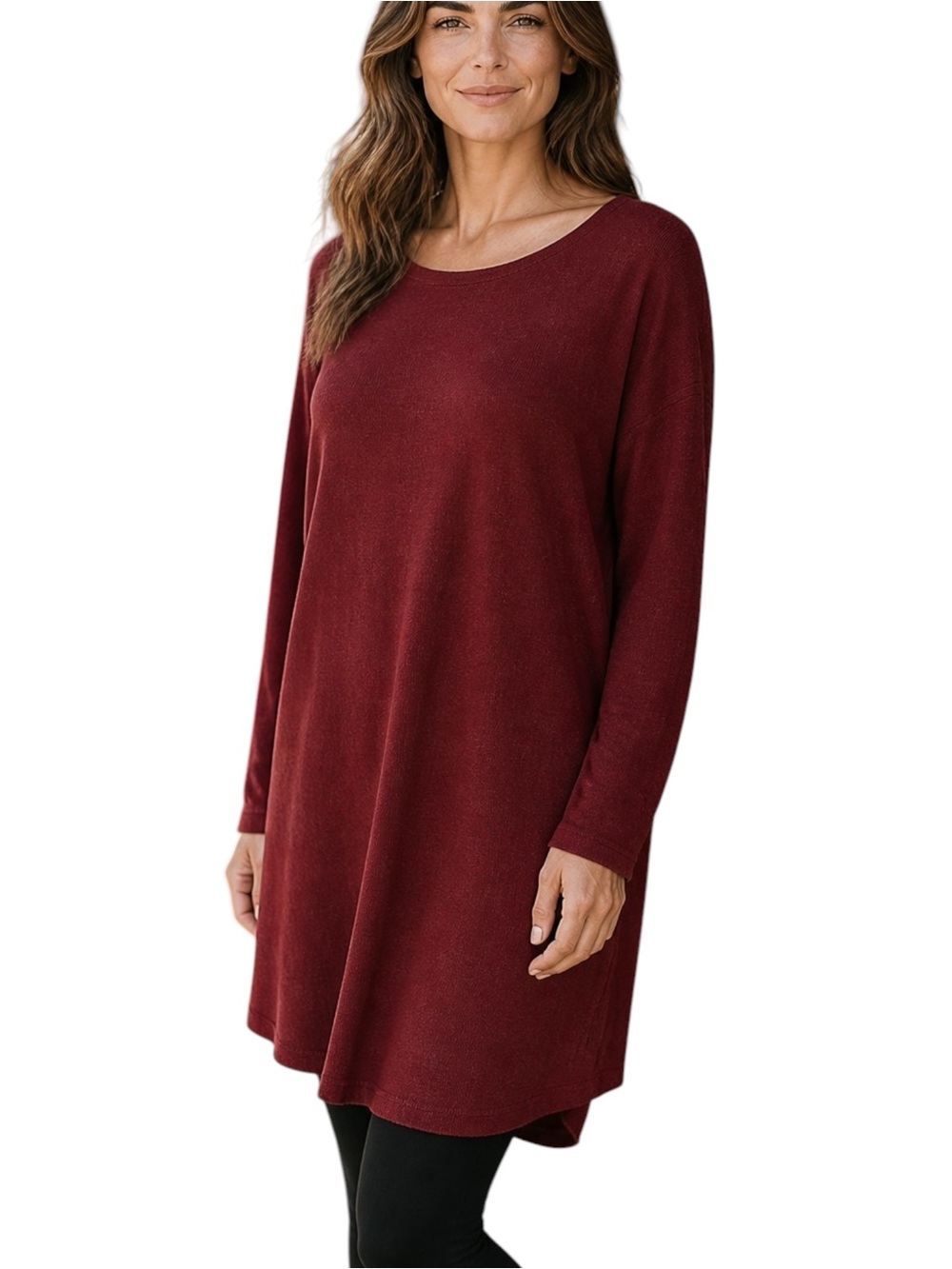 Bryn Walker Red Herringbone Alanna Knit Tunic Lagenlook Dress, Made USA - Medium